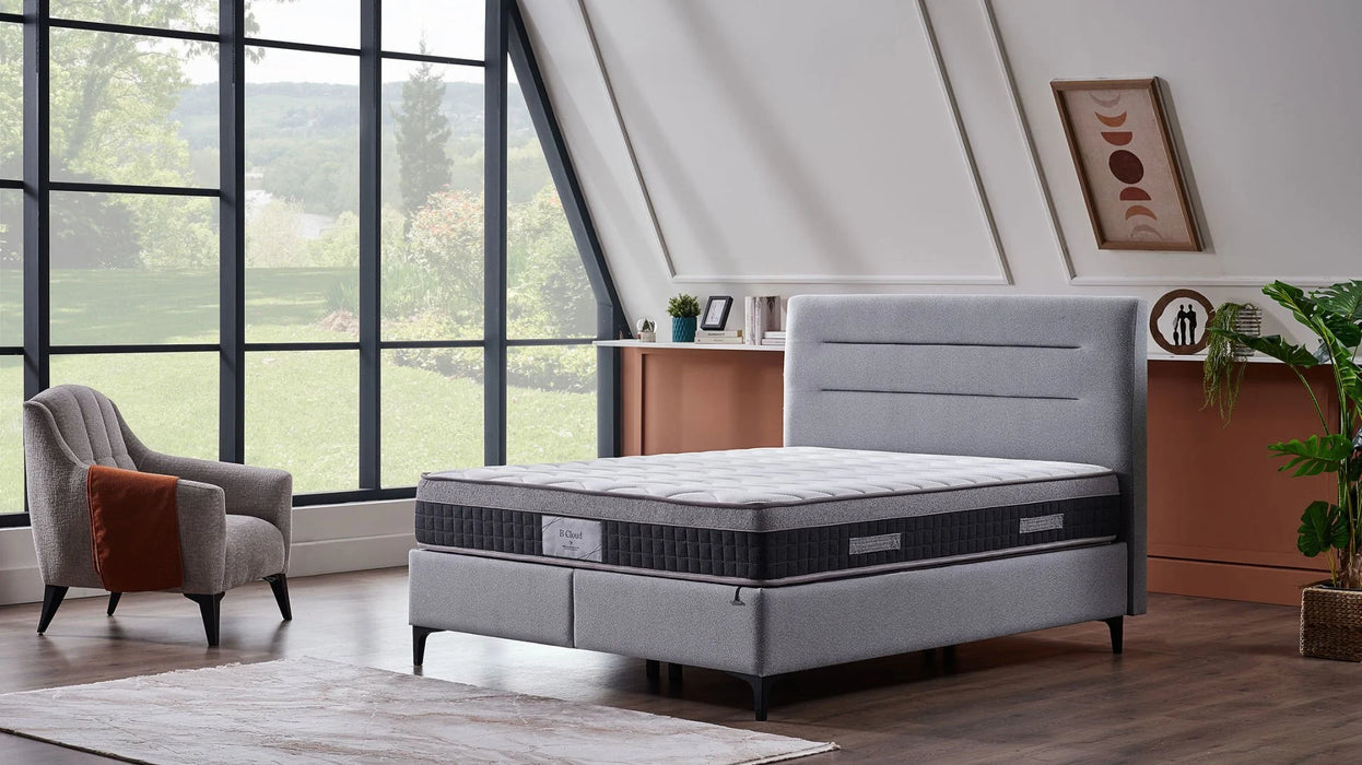 A-CLOUD Polsterbett mit Stauraum mit Federkern Matratze – Boxspringbett mit Kasten