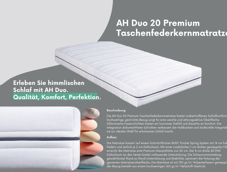 AH20 Ergonomische 7-Zonen Federkernmatratze Höhe 20 cm, Taschenfederkernmatratze, Wendematratze